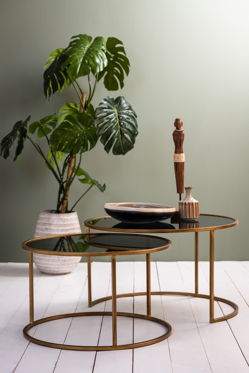 Couchtisch 2er Set DUARTE rauch + Gold
