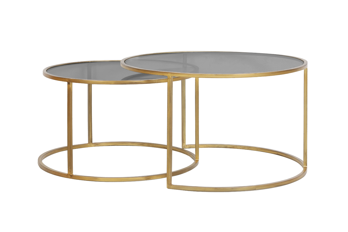 Couchtisch 2er Set DUARTE rauch + Gold
