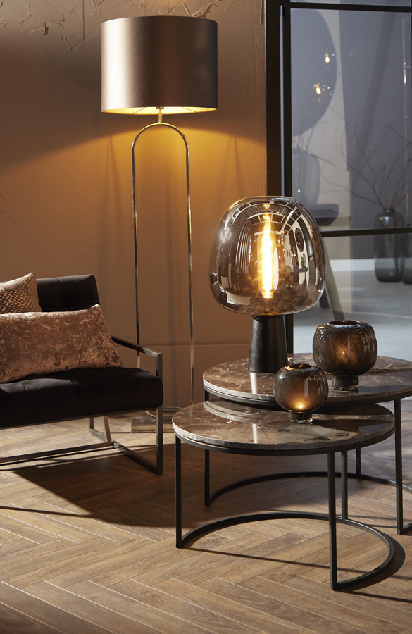 Tischlampe MAYSONY mattschwarz – rauch