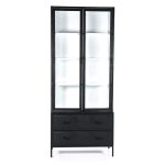 Vitrine mit 2 Glastüren Und 2 Schubladen Metall Schwarz