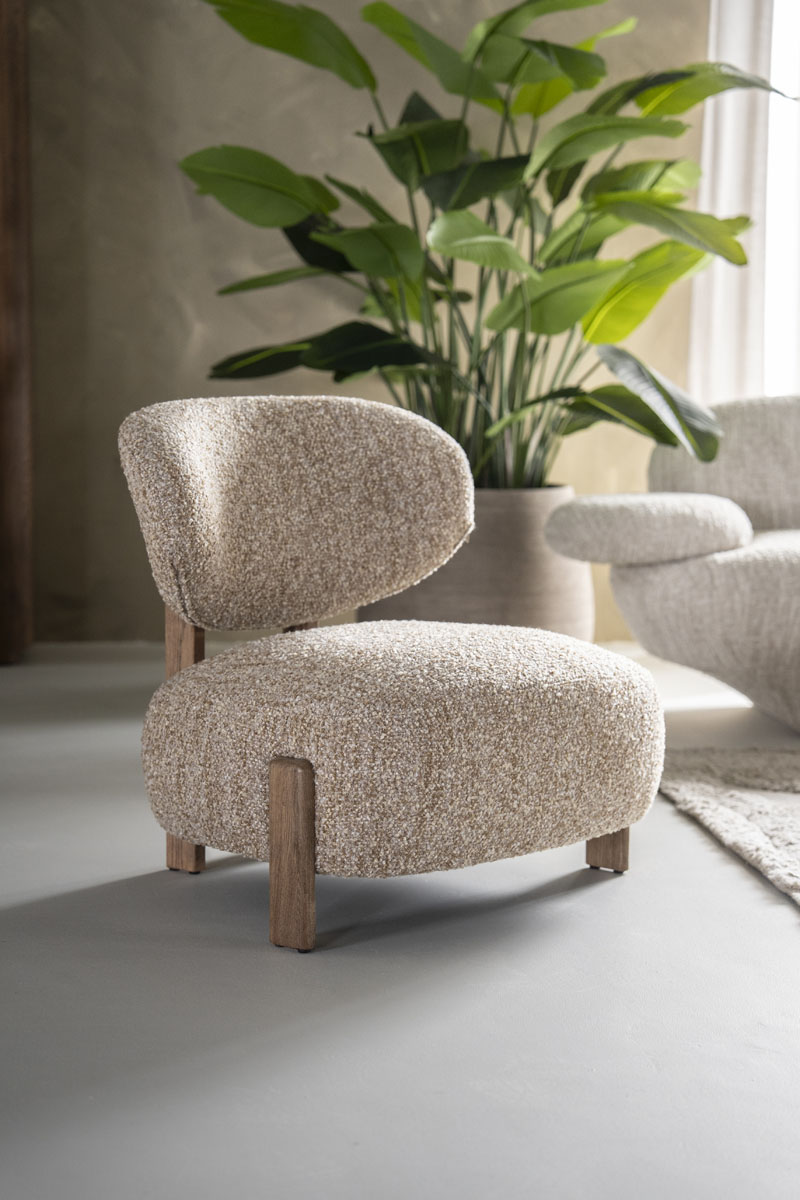 Sessel Reza Braun Eiche und Bouclé Beige