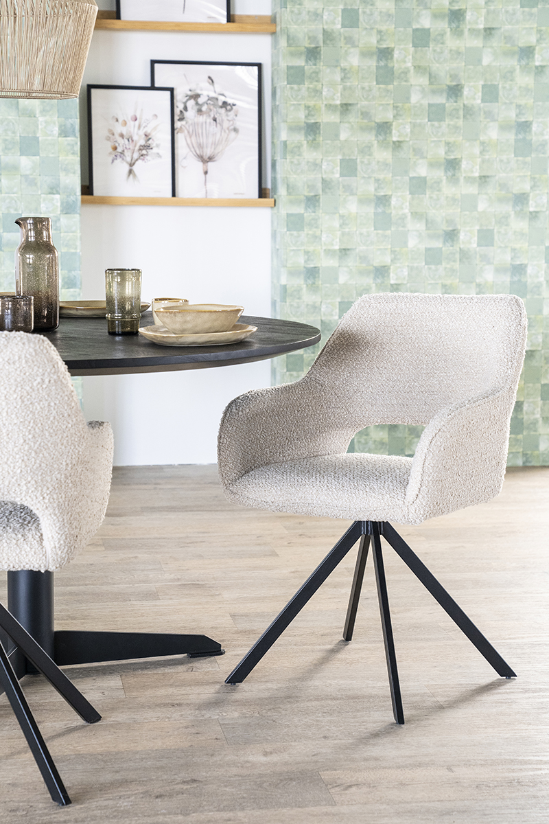 Bank George Bouclé und Eschenholz Beige 133 cm