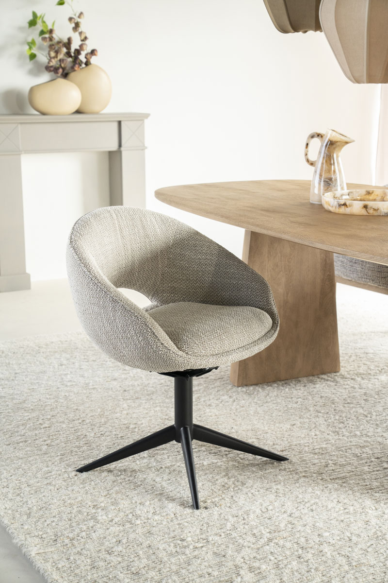 Drehbarer Esszimmerstuhl mit Armlehne Nol Bouclé Taupe