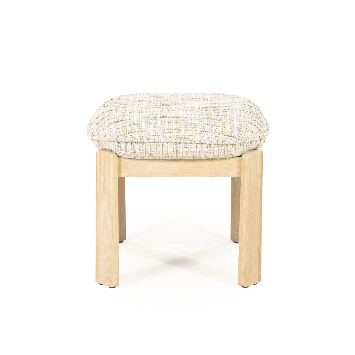 Hocker Lottie Gewebter Stoff und Eichenholz Beige