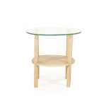 Organischer Beistelltisch Cleo Glas und Eichenholz Natur 50x45 cm