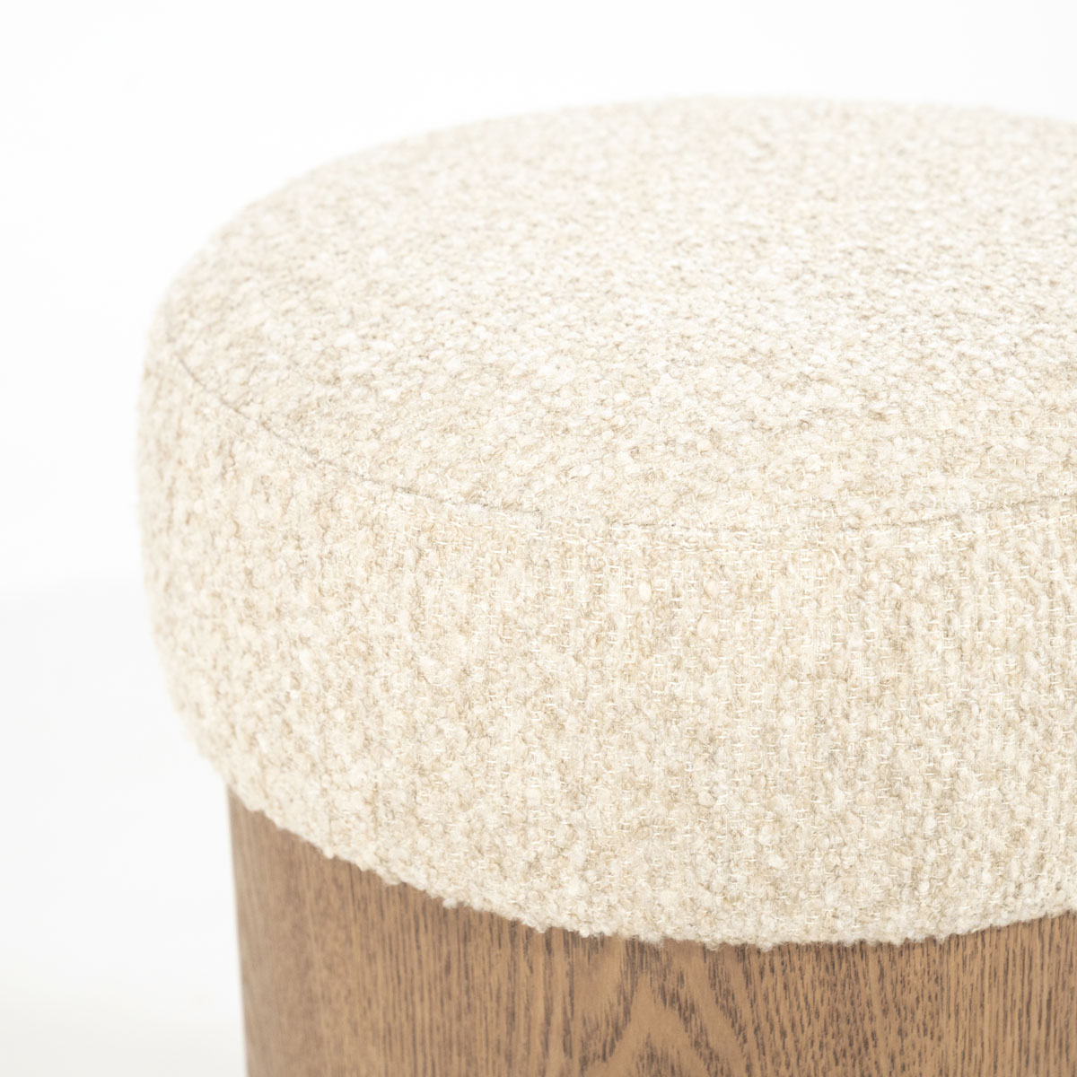 Runder Pouf George Bouclé und Esche Beige
