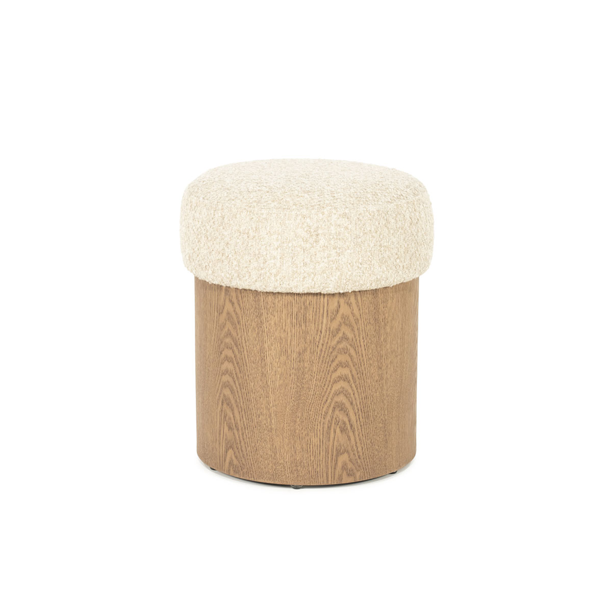 Runder Pouf George Bouclé und Esche Beige