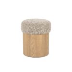 Runder Pouf George Bouclé und Esche Taupe