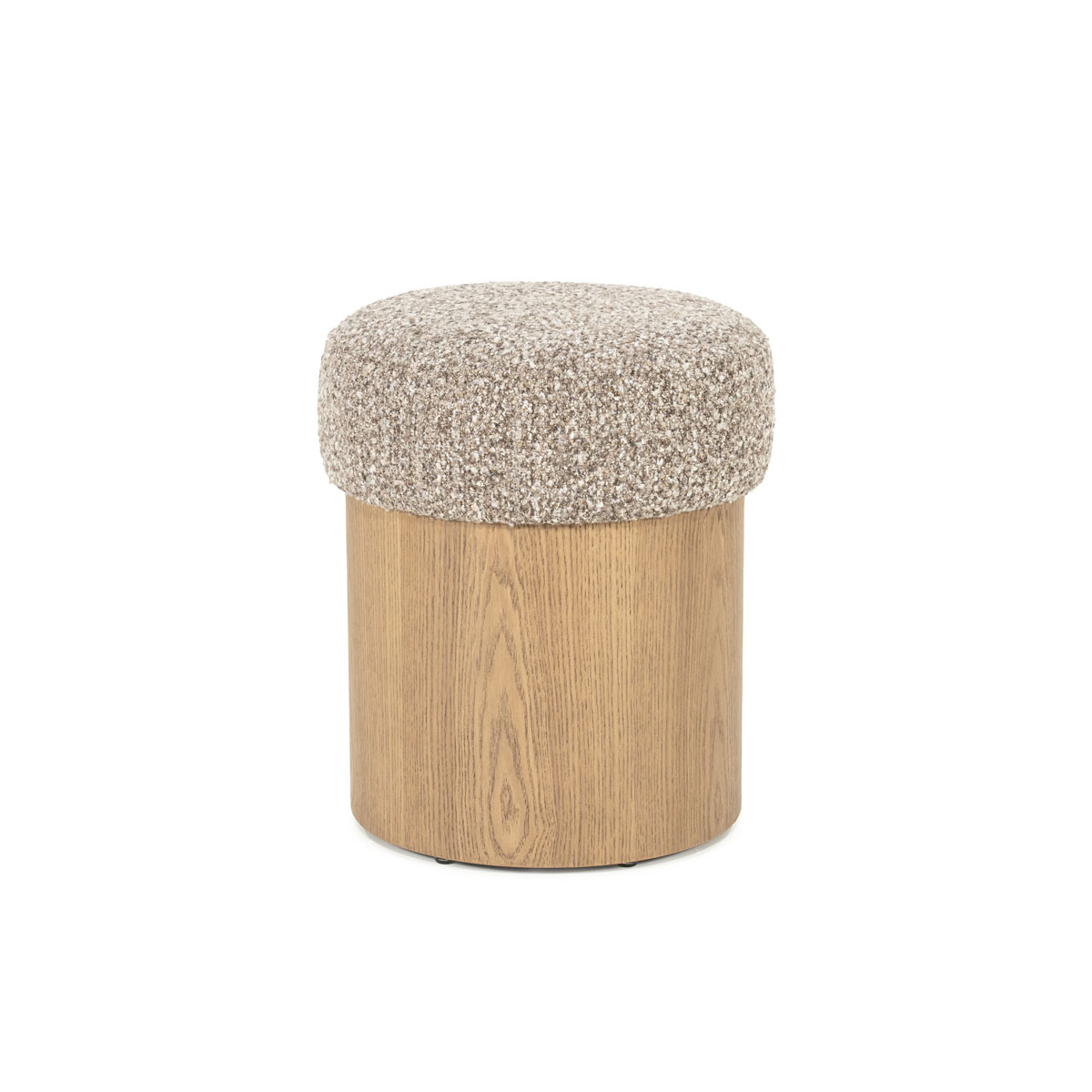 Runder Pouf George Bouclé und Esche Taupe